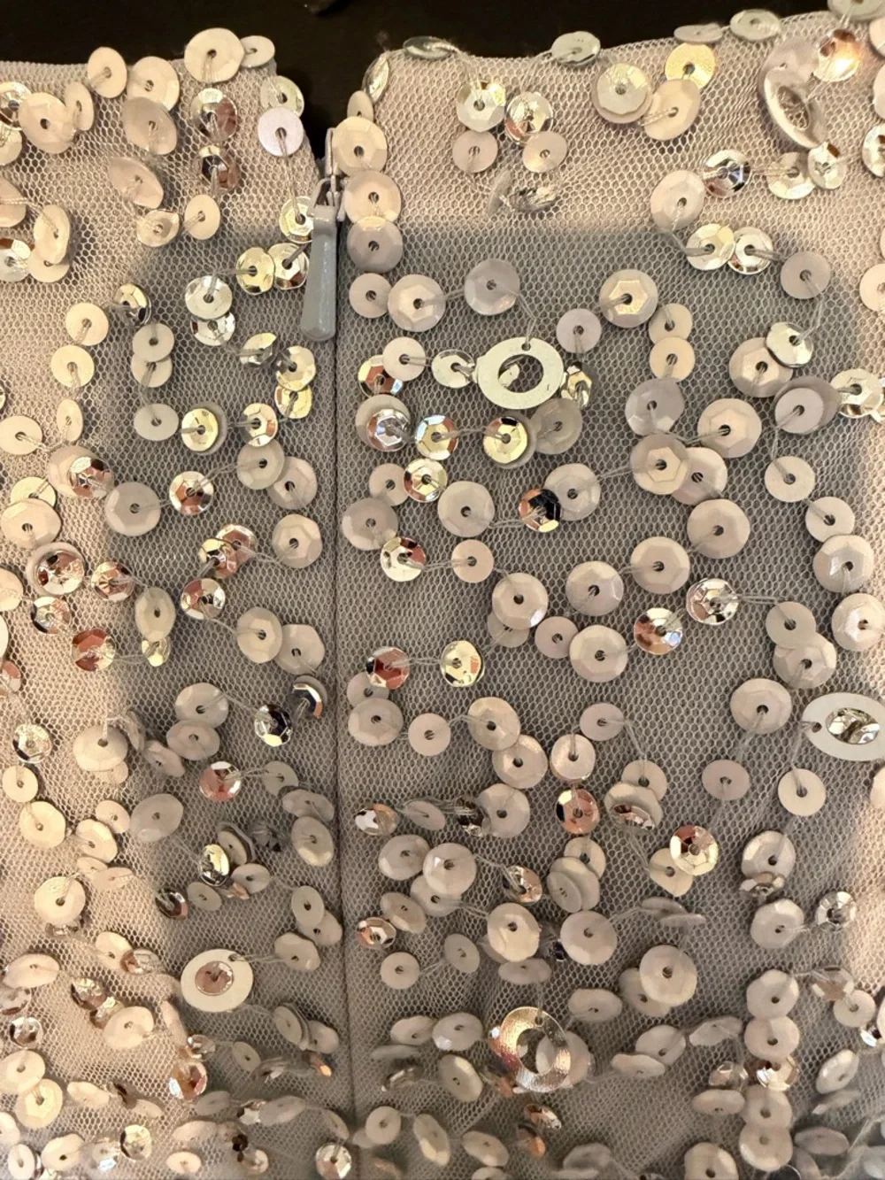 Adrianna Papell Silver Sequin Long-Sleeve Beaded A-Line Cocktail Dress - Size 6 - Picture 8 of 13
